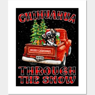 Christmas Chihuahua Through The Snow Dog Santa Truck Tree Posters and Art